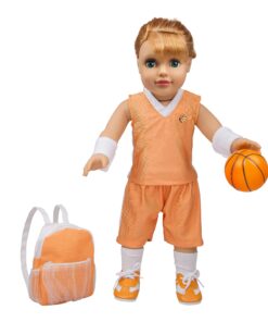 Dress Along Dolly Basketball Uniform Outfit for 18" Girl Dolls (8 Piece Set) - Includes Premium Handmade Doll Clothes & Accessories- Costume Sports Apparel for Doll, Gift for Girls Kids Birthday 18 81GhEce4rBL 2