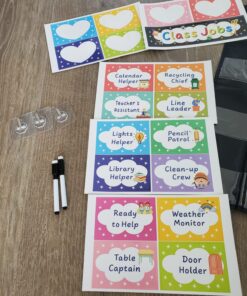 REGELETO Class Jobs Pocket Chart with 70 Colorful Dry Erase Cards and 3 Hooks,Class Management Educational Pocket Chart Teacher's Helper Size: 24.5”x21.8”inch Bulletin Board for Classroom (Black) 16-Pockets 35 81GhuWQPC0L