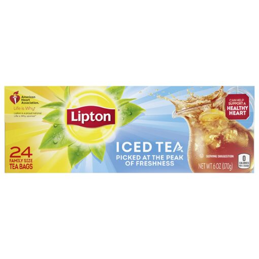 Lipton Black Iced Tea Bags, Family Size, Can Support Heart Health, 24 Count Unsweetened 6 Ounce (Pack of 1)