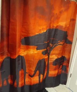 Vandarllin Mother and Baby African Elephants Bathroom Shower Curtain, Sunset Safari Theme (Orange,Black) (66" x 72") 66" x 72" 20 81GjKpkN9IL