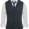PJ PAUL JONES Mens Western Herringbone Suit Vest Tweed Wool Blend Slim Fit Waistcoat X-Large A-navy Blue 5 81GjZ0rBi L