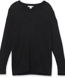 Amazon Essentials Women's Lightweight Long-Sleeve Cable Crewneck Sweater (Available in Plus Size) X-Small Black 15 81GnWlkB1FL