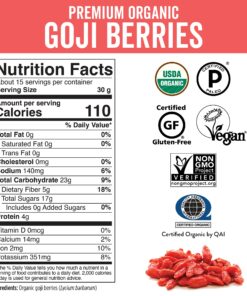 Organic Dried Goji Berries - Non-GMO and Vegan Goji Berries Organic, Perfect for Baking, Teas and Healthy Snacks for Adults (1 lb) 1 Pound (Pack of 1) 24 81GqHTANBHL