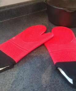 HOMWE Extra Long Professional Silicone Oven Mitt, Oven Mitts with Quilted Liner, Heat Resistant Pot Holders, Flexible Oven Gloves, Red, 1 Pair, 14.7 Inch 40 81GqXLQNsoL
