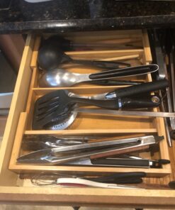 BAMBUROBA Drawer Dividers Silverware Tray Expandable Utensil Cutlery Tray Bamboo Wooden Adjustable 4 Compartments Flatware Organizer Kitchen Storage Holder for Knives Forks Spoons Brown 39 81Gr0QeC5iL