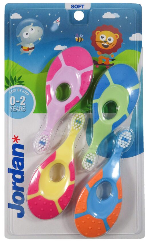 Jordan* ® | Step 1 Baby Toothbrush | 0-2 Years, Soft Bristles, BPA Free | 4 Pack