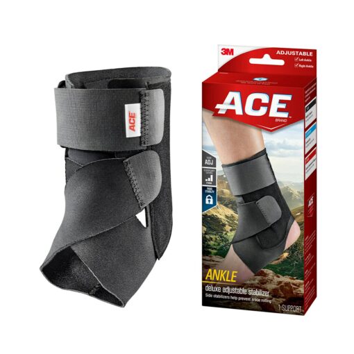 ACE 209605 Brand Deluxe Adjustable Ankle Stabilizer for Weak, Sore or Injured Joints, Breathable, One Size Fits Most Deluxe Stabilizer