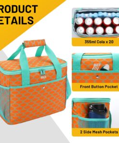 Alternative view of MIER 18L Large Soft Cooler Insulated Picnic Bag for Grocery, Camping, Car, Bright Orange Color 20Can