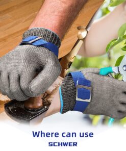 Schwer ANSI A9 Cut Resistant Glove, Stainless Steel Mesh Metal Glove, Food Grade for Kitchen Cooking, Butcher Meat Cutting, Oyster Shucking, Mandoline, Fishing(L, 1 PCS) Large (Pack of 1) 1.0 Steel Wire 19 81GtT6tVBL 1