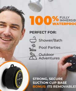 Alternative view of iFox Portable Bluetooth Shower Speaker, IPX7 Waterproof Outdoor Wireless Speaker, Built-in Mic, Carabiner, Beach, Camping, Hiking, Pool, Great Gift, Black/Gold