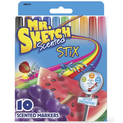 MR. SKETCH Scented Stix Markers, Fine Tip, Assorted Colors, 10 Pack