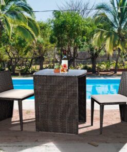Giantex 3 PCS Cushioned Outdoor Wicker Patio Set Convention Bistro Set Garden Lawn Space Saving Conversation Set Sofa Furniture No Assembly (Brown) Brown 27 81H3A8wiyzL