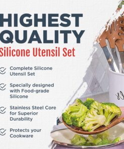 Culinary Couture 6-Piece Stainless Steel & Silicone Kitchen Utensils Set, Silicone Cooking Utensils, Heat Resistant Kitchen Cooking Utensils Set, Includes a Bonus Recipe E-Book, Brown 6 Piece - Large 12 81H3HKnxYL 1