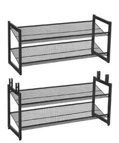 SONGMICS Shoe Rack, 2-Tier Stackable Shoe Storage Shelf, Flat or Angled Shoe Organizer, Metal Shoe Tower Stand for Closet Entryway, Black 17 81H3Z79U06L
