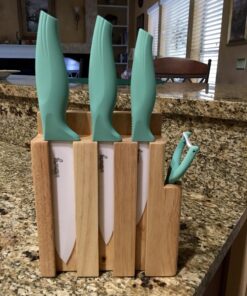 Ceramic Knife Set with Block - Chef Knife, Utility Knife, Paring Knife Rust Proof Sharp Turquoise Kitchen Knife Set with Wood Block and Fruit Peeler 66 81H42hHD33L 1