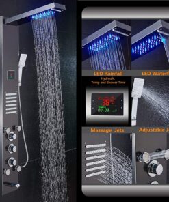 Alternative view of ELLO&ALLO LED Shower Panel Tower System, Hydroelectricity Display Rain Massage with Jets, Brushed Black Brushed Black A