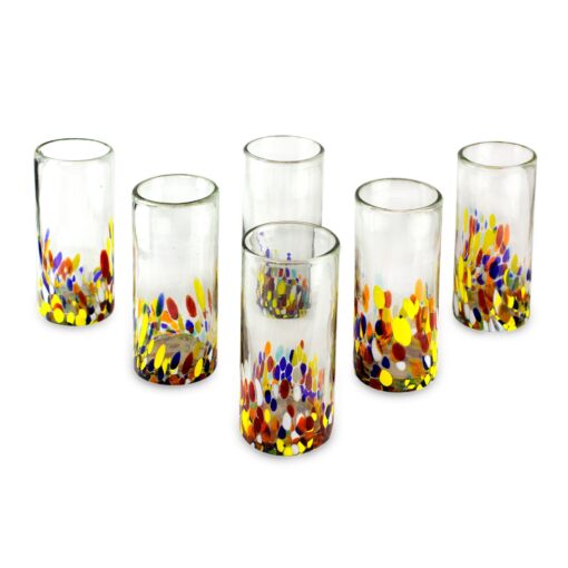 Novica Colorful Handblown Glass Highball Cocktail (Set of 6)