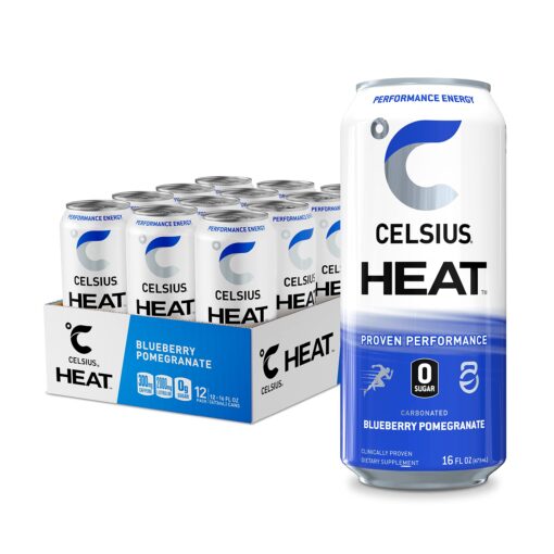 CELSIUS HEAT Blueberry Pomegranate Performance Energy Drink, Zero Sugar, 16oz. Can (Pack of 12) HEAT Sparkling Blueberry Pomegranate