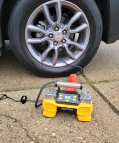 AstroAI Portable 160 PSI Heavy Duty Tire Inflator Pump with Screen, Dual Cylinders & Dual Motors, Dual Power Air Compressor for SUVs, RVs, ORVs, Trucks, Cars, Air Mattresses, etc., Auto Off, LED Light 1-yellow 33 81H8H barQL