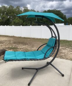 Best Choice Products Outdoor Hanging Curved Steel Chaise Lounge Chair Swing w/Built-in Pillow and Removable Canopy - Teal 42 81HAq08U51L
