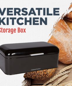 Culinary Couture Extra Large Black Bread Box for Kitchen Countertop - Holds 2 Bread Loaves! - 16.5" x 9" x 6.5" - Stainless Steel Vintage Bread Boxes for Kitchen Counters - Bonus Recipe EBook 25 81HBs2251kL