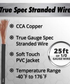 Alternative view of InstallGear 1/0 Gauge Wire (25ft) Copper Clad Aluminum CAA - Primary Automotive Wire, Car Amplifier Power & Ground Cable, Battery Cable, Car Audio Speaker Stereo, RV Trailer Wiring Welding Cable 1/0ga 25ft - Black