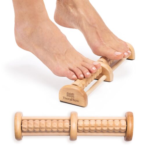 TheraFlow Foot Massager Roller, Foot Roller for Plantar Fasciitis Relief - Foot Pain, Neuropathy, Heel Arch, Stress Relief - Relaxation Gifts for Women, Men, Reflexology Tool - Wooden (Dual) Dual