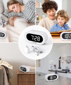 REACHER Small LED Digital Alarm Clock with Snooze, Simple to Operate, Full Range Brightness Dimmer, Adjustable Alarm Volume, Outlet Powered Compact Clock for Bedrooms, Bedside, Desk, Shelf(White) White Digit 26 81HHVH3wWVL
