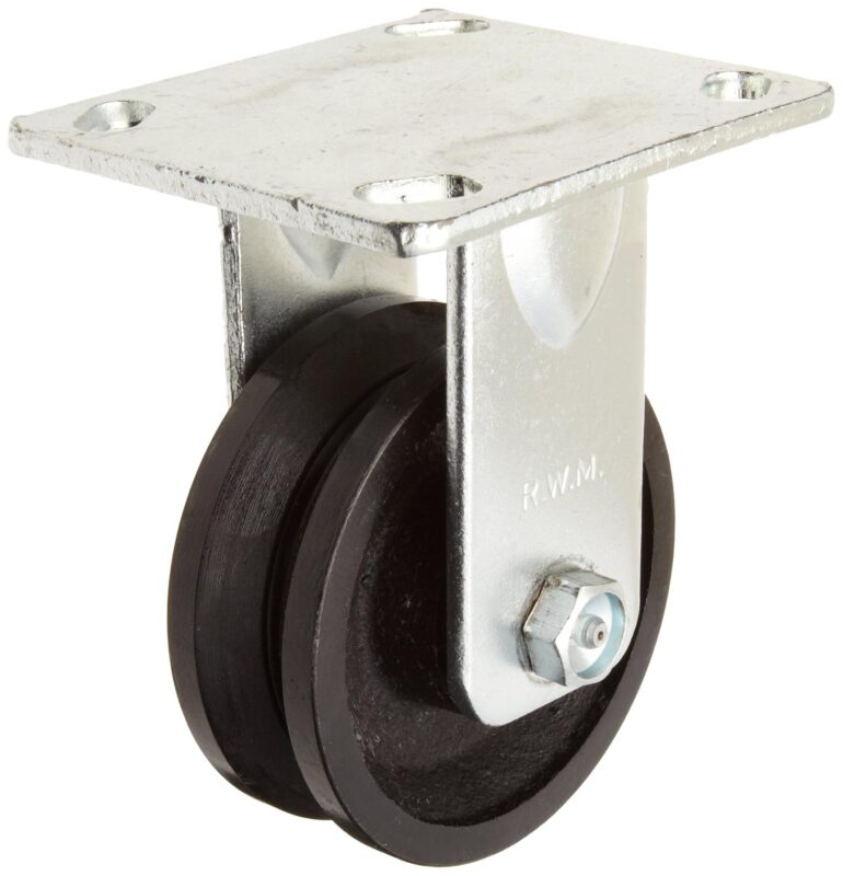 RWM Casters - 40-VIR-0415-R 40 Series Plate Caster, Rigid, V-Groove Iron Wheel, Roller Bearing, 700 lbs Capacity, 4" Wheel Dia, 1-1/2" Wheel Width, 5-5/8" Mount Height, 4-1/2" Plate Length, 4" Plate Width