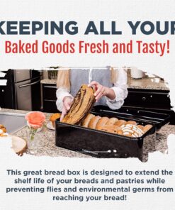Culinary Couture Extra Large Black Bread Box for Kitchen Countertop - Holds 2 Bread Loaves! - 16.5" x 9" x 6.5" - Stainless Steel Vintage Bread Boxes for Kitchen Counters - Bonus Recipe EBook 24 81HJpLb4T8L