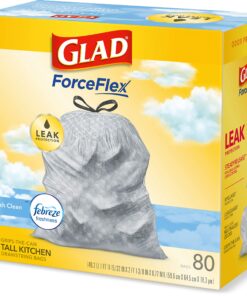 Glad ForceFlex Tall Kitchen Drawstring Trash Bags, 13 Gallon, Fresh Clean Febreze, 80 Count, Package May Vary 80 Count (Pack of 1) 31 81HKM3KGCOL