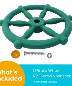 Jungle Gym Kingdom Playground Accessories - Pirate Ship Wheel for Kids Outdoor Playhouse, Treehouse, Backyard Playset Or Swingset - Wooden Attachments Parts (Green) Green Wheel 24 81HLZux4H9L
