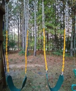 Jungle Gym Kingdom Swings for Outdoor Swing Set - Pack of 2 Swing Seat Replacement Kits with Heavy Duty Chains - Backyard Swingset Playground Accessories for Kids (Green) Green, 2 Pack Standard 33 81HMk067fnL