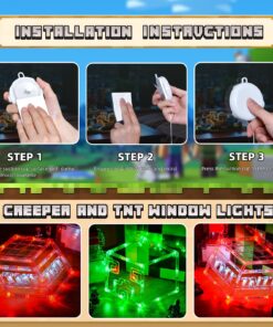 Bupelo Pixel Game Themed Decorations, 3 Pack Creeper & TNT Window Lights with Suction Cup Battery Operated, Miner Crafting Birthday Gift Decorations Lights, Kid's Bedroom Ornament Gaming Room Decor 33 81HMv w8iDL