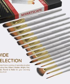 MyArtscape Paint Brush - Set of 15 Art Brushes for Watercolor, Acrylic & Oil Painting - Short Handles 16 81HO4BOrmCL 1