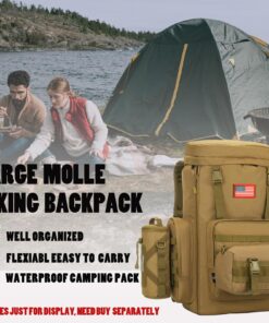 outdoor plus Extra Large Camping Backpack For Men, Military Molle Hiking 2 Daypack 60L70L85L Waterproof Backpacking Rucksack A2-70l/85l-brown-23" High 10 81HTIVAHZtL
