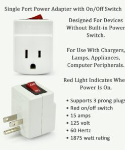 Alternative view of Bindmaster 3 Prong Grounded Single Port Power Adapter for Outlet with Indicator Lighted On/Off Switch to be Energy Saving {1 Pack}…… 1 Pack White Grounded
