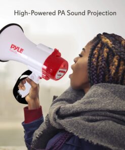 Pyle Megaphone Speaker Lightweight Bullhorn - Built-in Siren, Adjustable Volume Control and 800 Yard Range - PMP30 White 22 81HXbGJYx7L
