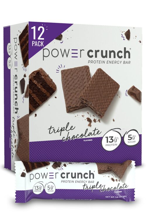 Power Crunch Protein Wafer Bars, High Protein Snacks with Delicious Taste, Triple Chocolate, 1.4 Ounce (12 Count) 12 Count (Pack of 1)