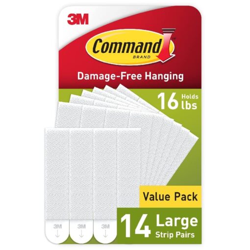 Command Large Picture Hanging Strips, White, Holds Up to 16 Lbs, 14-Pairs, Easy to Open Packaging 14 Pairs