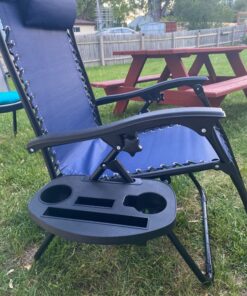 Best Choice Products Set of 2 Adjustable Steel Mesh Zero Gravity Lounge Chair Recliners w/Pillows and Cup Holder Trays, Navy Blue 51 81HiikoBPRL