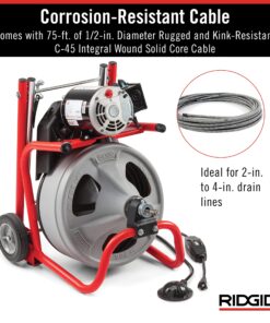 RIDGID 26998 Model K-400 Drain Cleaning 120-Volt Drum Machine Kit with C-45IW 1/2" x 75' Cable, White, Black, Red 24 81HjnOvKqfL