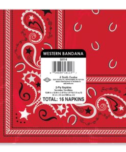 Alternative view of Beistle 16 Piece 2 Ply Bandana Disposable Paper Napkins for Western Theme Birthday Party Supplies Tableware, 6.5", Red, White, Black 1