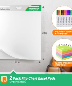 CREGEAR Chart Paper for Teachers, Easel Pad Flip Chart Paper 20 x 23 Inches, Easel Paper Pad for White Board with 10 Colorful Markers 6 Sticky Note Pads, 30 Sheets/Pad, 2 Pads 13 81HmhqfCPcL