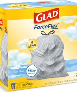 Glad ForceFlex Tall Kitchen Drawstring Trash Bags, 13 Gallon, Fresh Clean Febreze, 80 Count, Package May Vary 80 Count (Pack of 1) 32 81HrLDlasDL