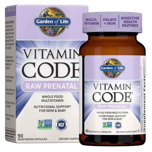 Garden of Life Prenatal Multivitamin for Women with Iron, Folate & Vitamin C and D3 for Neural Development & Probiotics for Immune Support – Vitamin Code – Non-GMO, Gluten-Free, Kosher, 30 Day Supply 90 Count (Pack of 1)