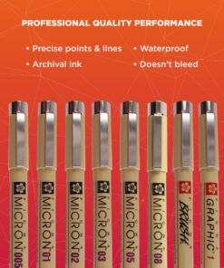 SAKURA Pigma Micron Fineliner Pens - Archival Black Ink Pens - Pens for Writing, Drawing, or Journaling - Assorted Point Sizes - 8 Pack 8 Count (Pack of 1) Ink Pen Set 25 81Hv1sAuTeL