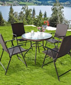 Alternative view of Tangkula 4 PCS Folding Patio Chair Set Outdoor Pool Lawn Portable Wicker Chair with Armrest & Footrest Durable Rattan Steel Frame Commercial Foldable Stackable Party Wedding Chair Set (24X23X37) 24X23X37