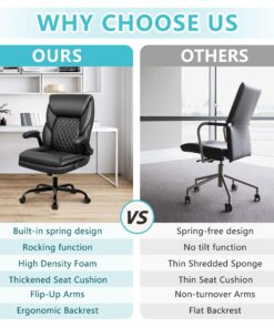 BestEra Office Chair, Executive Leather Chair Home Office Desk Chairs, Ergonomic Computer Desk Chair with Adjustable Flip-Up Arms, Lumber Support Swivel Task Chair with Rocking Function (Black) Black 31 81HwOyN9KHL