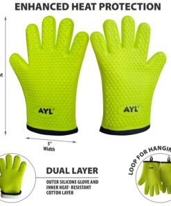 AYL Grilling Gloves, Heat Resistant Gloves BBQ Kitchen Silicone Oven Gloves, Safe Handling of Hot Food, Pots and Pans for Barbecue, Cooking, Baking - Internal Protective Cotton Layer 26 81HzE7iGGGL